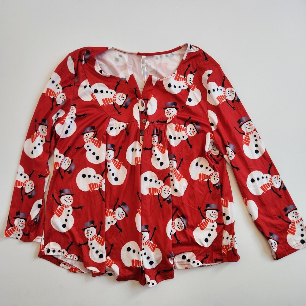 Womens Plus Size 18W Red Snowman ChristmHoliday Long‎ Sleeve shirt Top NWT